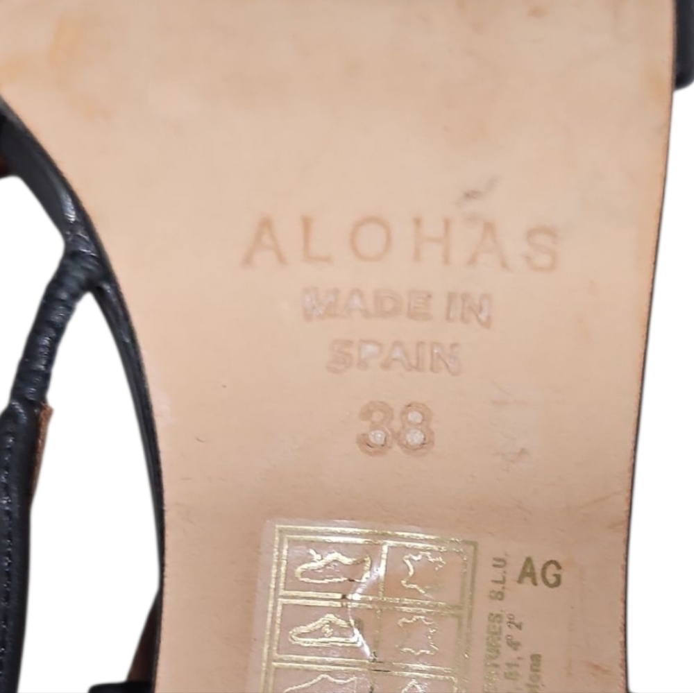 ALOHAS | Asymmetric Strap Black Leather Slingback Sandals in Size EU 38 / US 8 - Picture 7 of 7